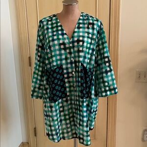 ALEMBIKA Lagenlook Artsy Beach Cruise Green Gingham Oversize Cotton Dress/Top 18